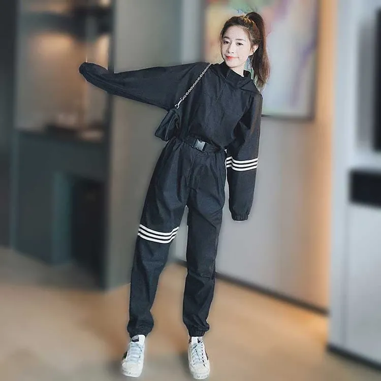 木瓜牛奶春季新品纯色韩版长袖洋气收腰连体裤休闲高腰宽松百搭潮