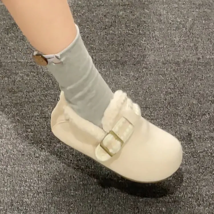 南在南方白色复古厚底全包加绒勃肯鞋女2025新款冬季保暖东北棉鞋