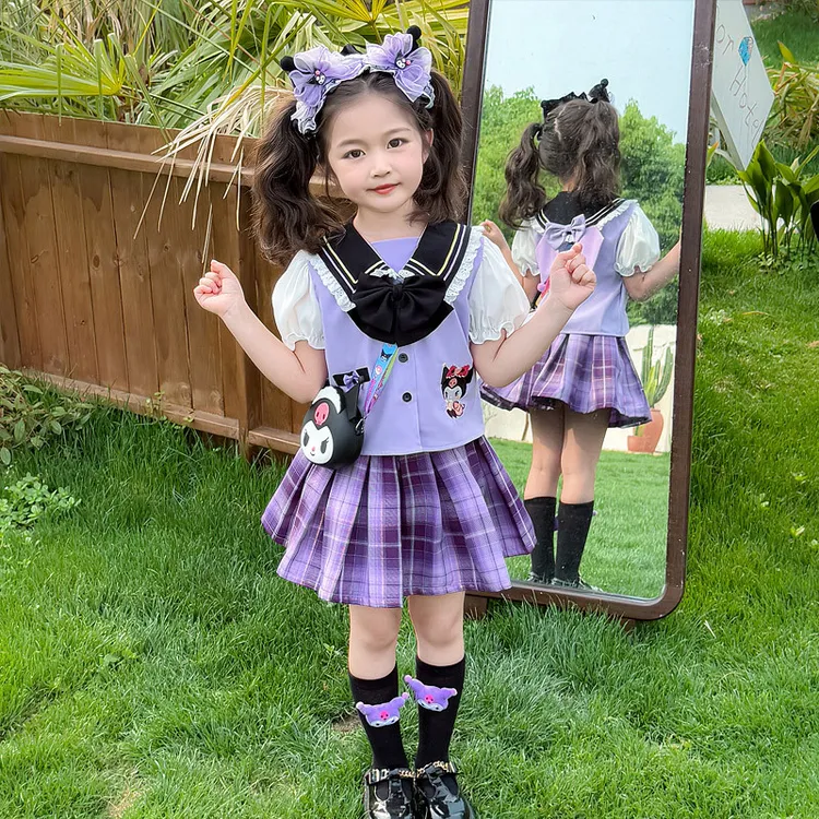 女童夏装套装2025新款儿童洋气短袖库洛米JK裙夏季好看时髦两件套