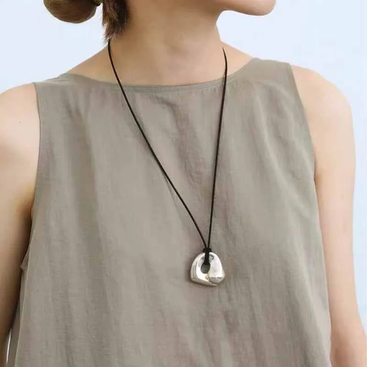 锌合金锆石项链 长款几何不规则项链小众极简镂空抽拉毛衣链个性