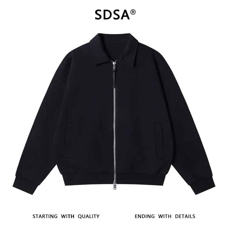 SDSA男士秋冬新款痞帅男装潮牌纯色拉链翻领卫衣百搭开衫外套简约