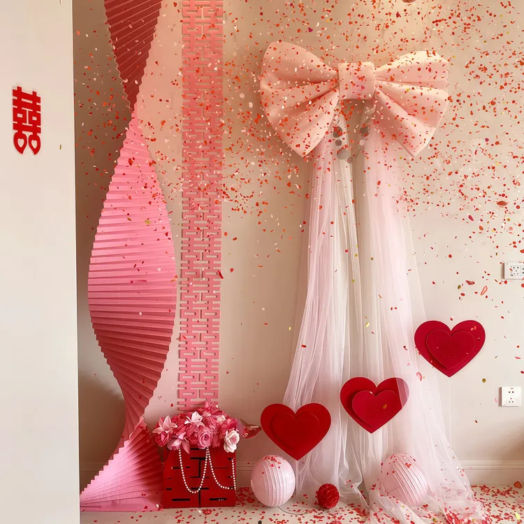 结婚装扮超大蝴蝶结婚房布置客厅背景墙巨型网纱布结道具婚庆用品