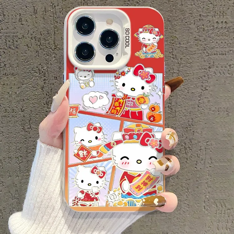 财神凯蒂猫新年红彩银动漫防摔适用苹果华为荣耀全包卡通小米17