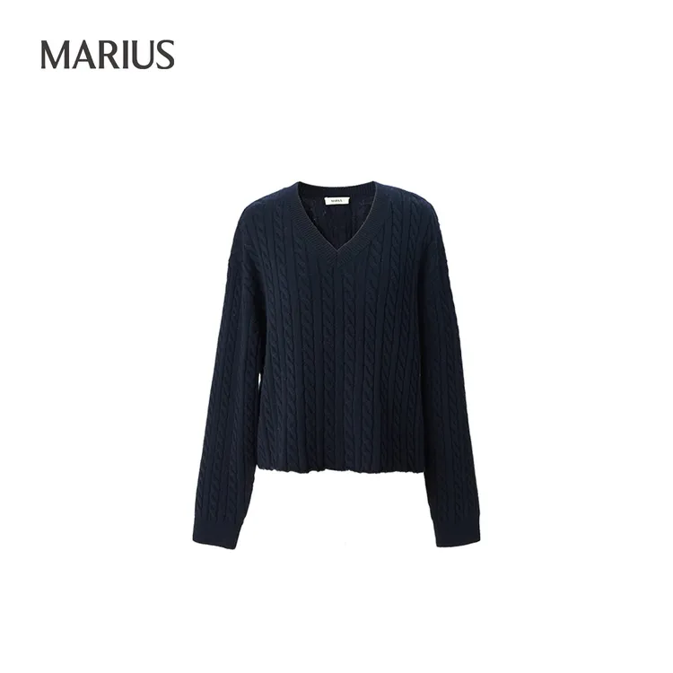 MARIUS-M-‘麻花套’绞花V领针织套衫