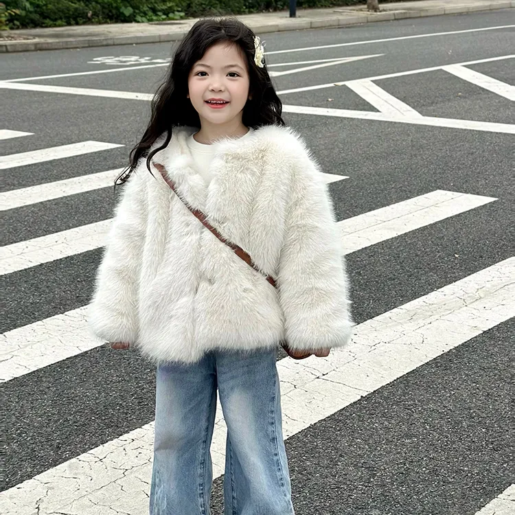 2025秋冬新款儿童毛毛大衣仿皮草狐狸毛加厚冬款保暖中大童棉服女