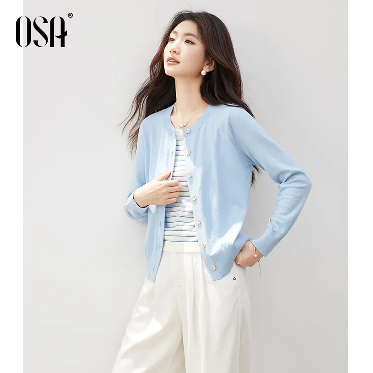 【OSA/欧莎】假两件撞色条纹通勤长袖女式针织衫S125C16006