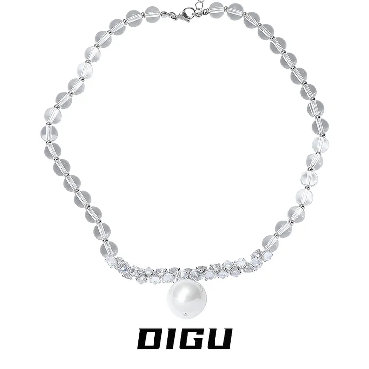 嘀咕家 铜合金仿珍珠项链 精致水晶串珠珍珠吊坠项链气质锁骨链
