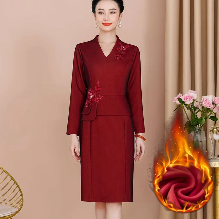 12月喜婆婆婚宴装2025新款喜服连衣裙子加绒结婚礼喜妈妈礼服冬装