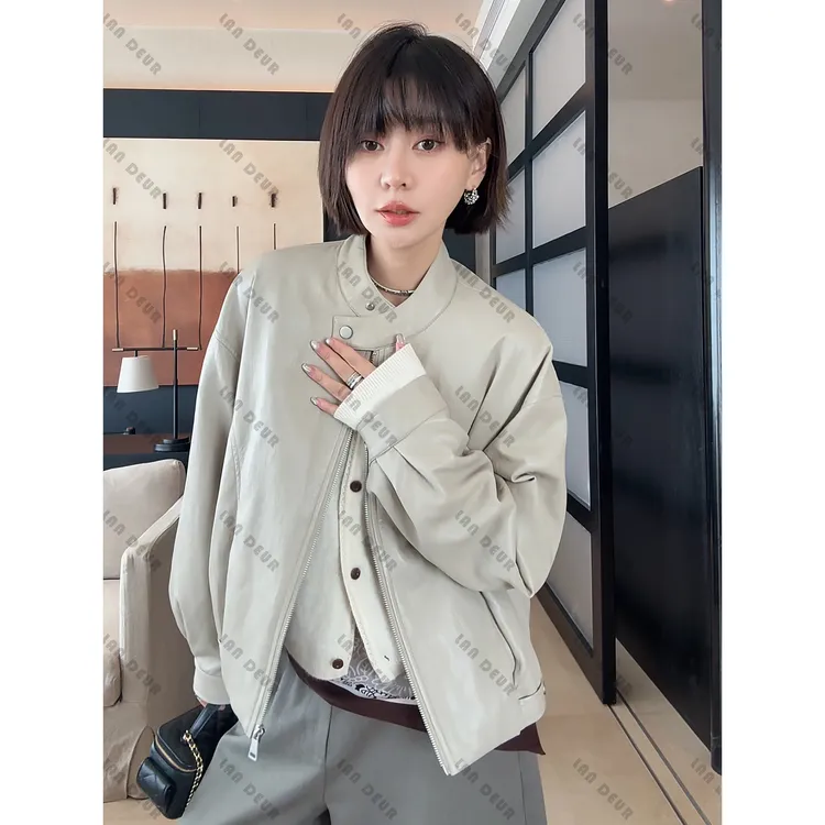 【夜宴星约】PU简约气质时尚休闲夹克短款皮衣外套女上衣