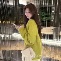 【10月第一期】你的呵呵 半熟青苹果 粗棒针厚织马海毛开衫毛衣外套