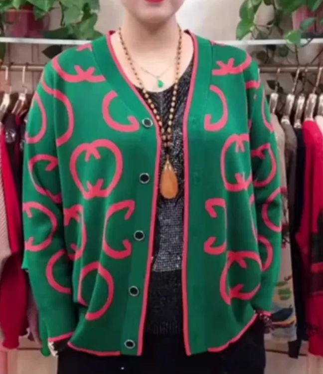 G春秋新款针织衫系列洋气妈妈外套女时尚百搭宽松中老年女装毛衣