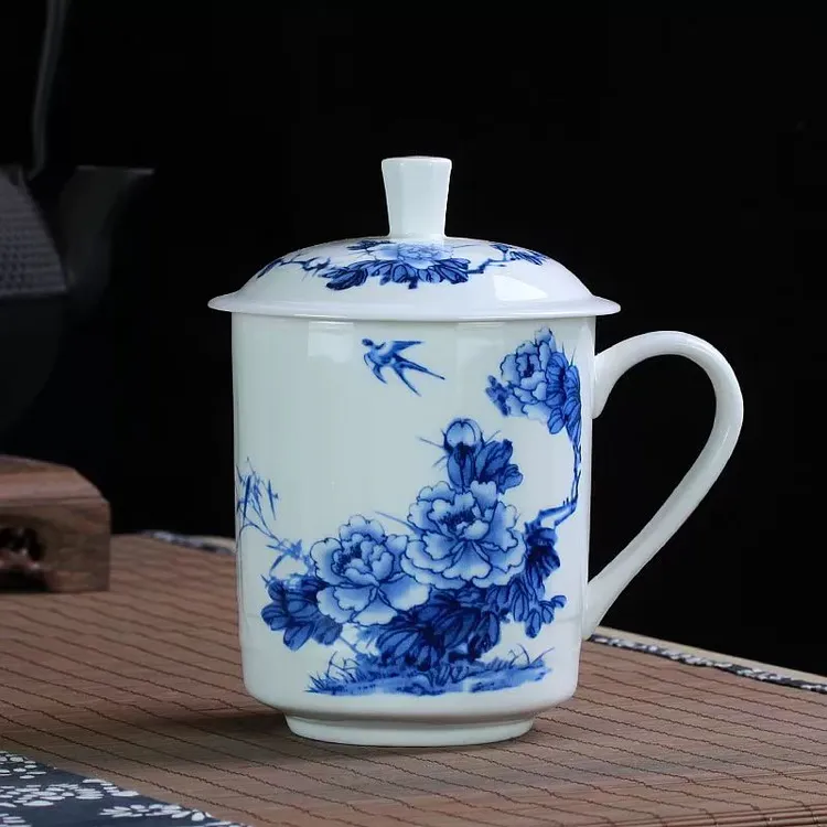 陶瓷杯子推荐景德镇青花瓷骨瓷泡茶杯定做活动商务礼品茶杯加LOGO