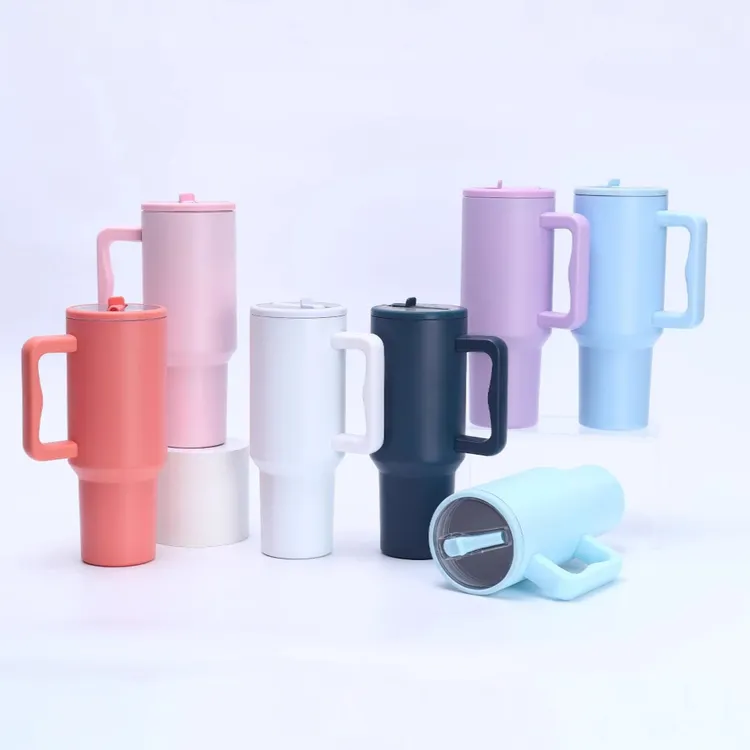 跨境40oz汽车杯316不锈钢防双层冰霸杯 防漏折叠吸管盖直饮手柄杯