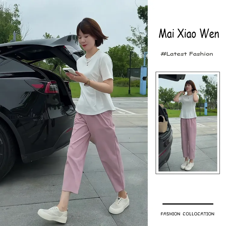 夏季流行穿搭一整套新款2025通勤风简约时尚舒适上衣休闲裤两件套