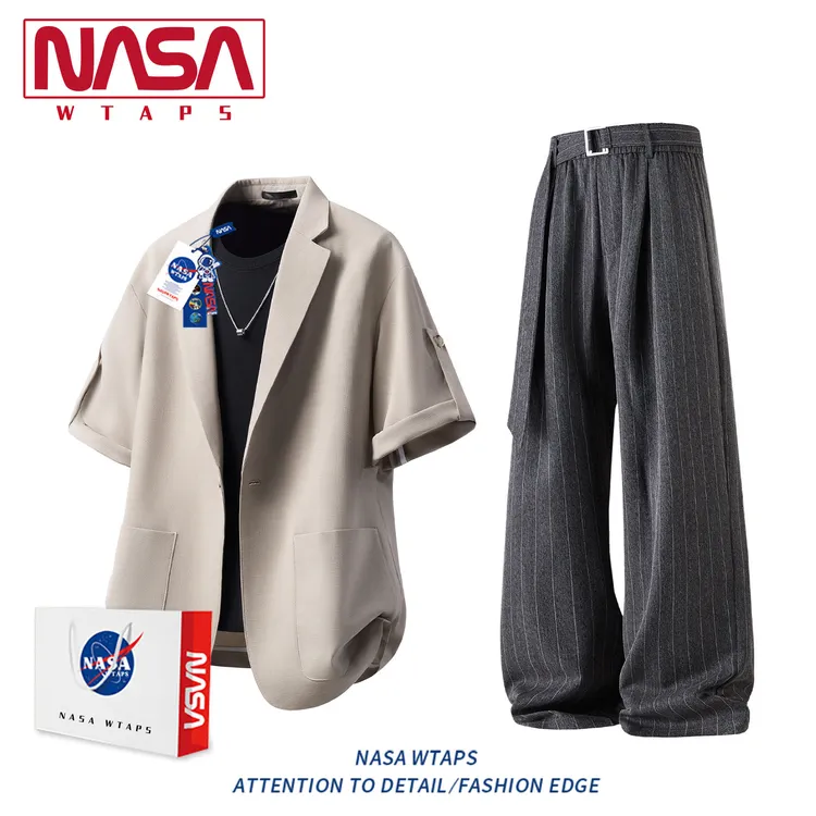 NASA WTAPS短袖西装套装男夏季薄款垂感休闲西裤轻熟风高级两件套