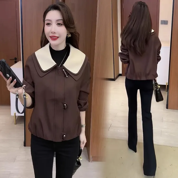 时尚短外套女2025秋季新款宽松显瘦小个子百搭休闲翻领夹克上衣潮