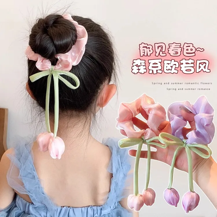 儿童花朵发圈女童扎丸子头大肠发圈公主2025新款高级感扎马尾发饰