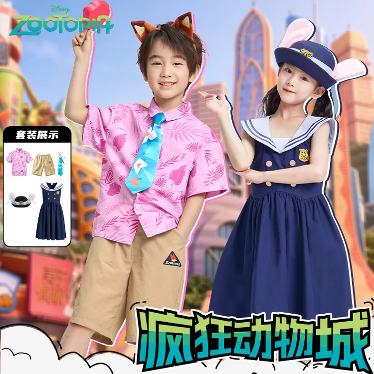 【重磅新品】疯狂动物城朱迪尼克卡通夏季连衣裙套装衬衫套装夏季