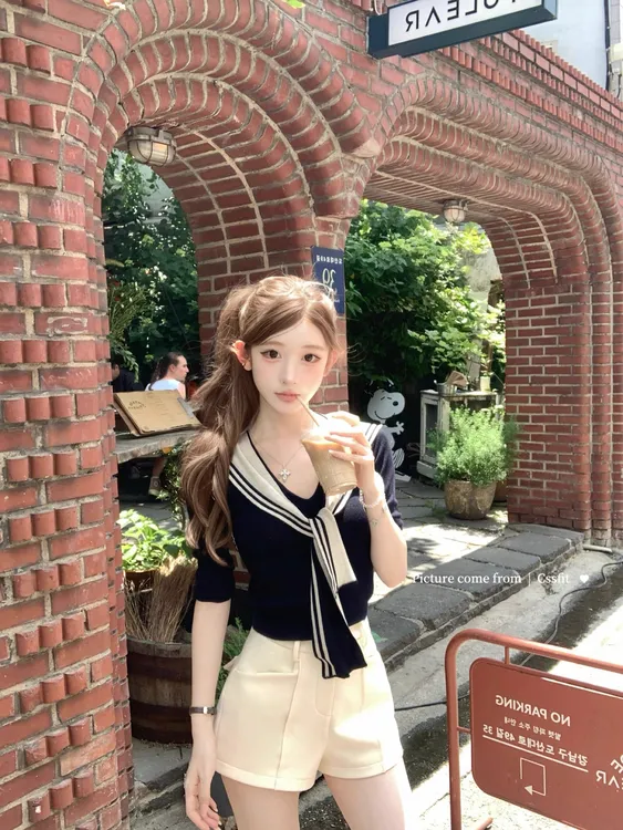 法式纯欲风小个子复古甜美海军领针织衫女夏季温柔披肩上衣两件套