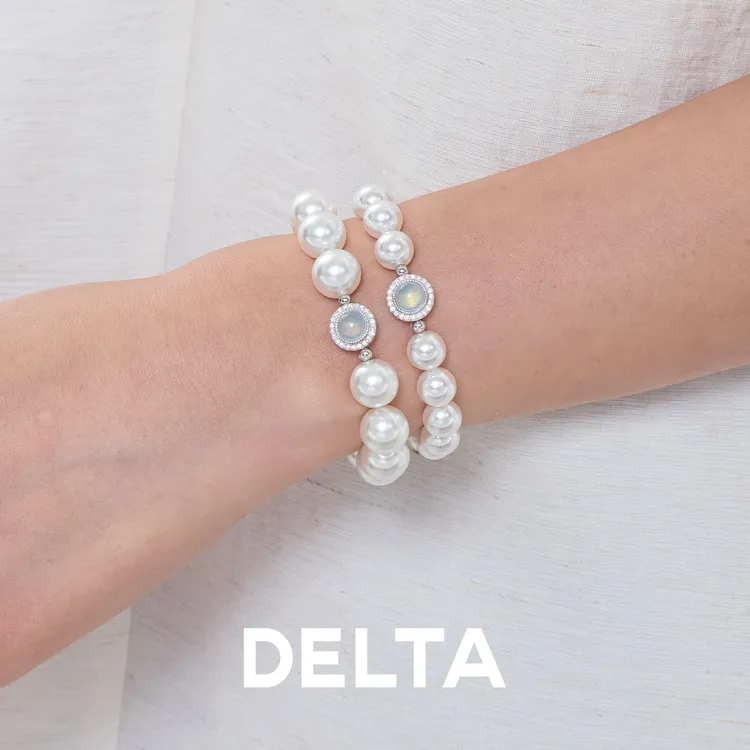 DELTA 925银仿珍珠手链 海蓝宝石轻奢高级感精致法式优雅串珠手串