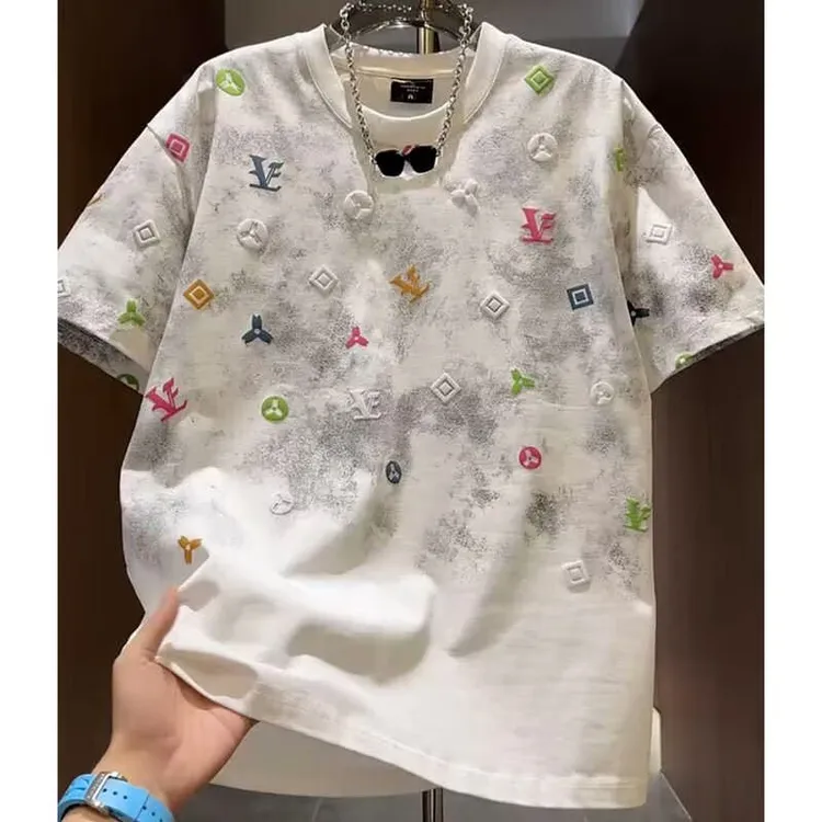 时尚扎染高端圆领2025夏季新款短袖轻奢潮牌宽松T恤半袖男士