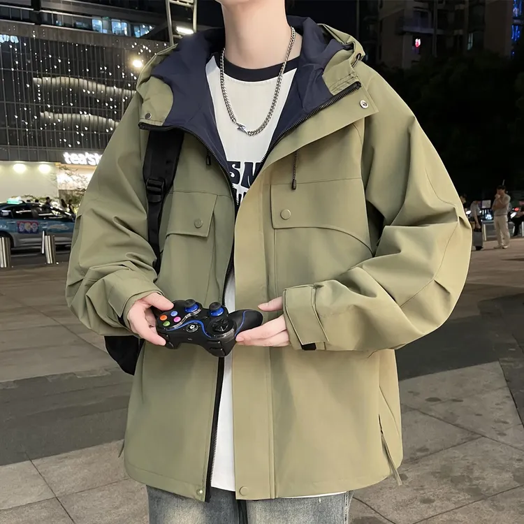 冲锋衣外套男款春秋季新款宽松拼接工装夹克男生青少年防水防风衣