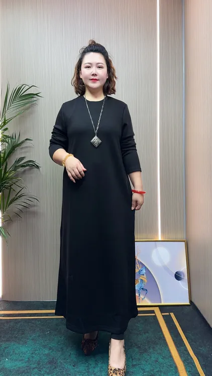 加大码秋冬女装时尚连衣裙遮肉长袖新款爆款气质宽松显瘦休闲长裙
