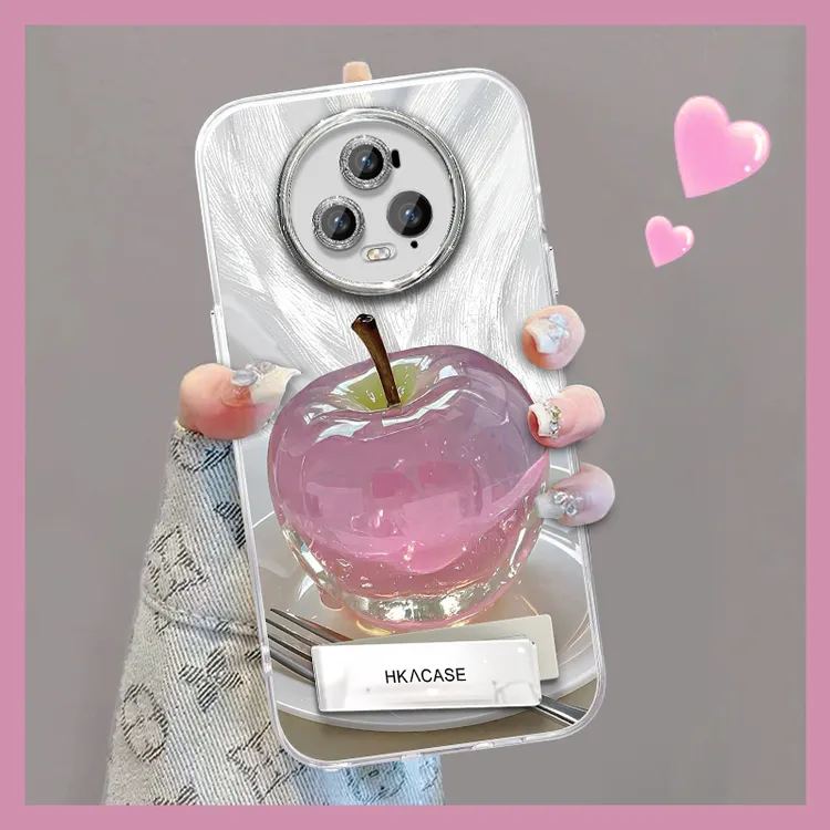 适用荣耀magic5pro精孔羽纱晶莹粉苹果网红创意支架全包手机壳女