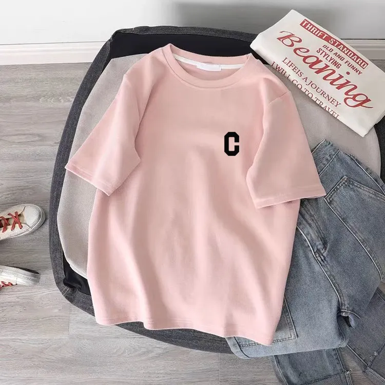 正肩磨毛短袖t恤女时尚百搭圆领上衣加厚款打底衫2025春夏秋冬季