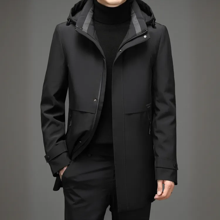 纪诗哲冬季中长款男士羽绒服新款休闲保暖爸爸装秋冬连帽加厚外