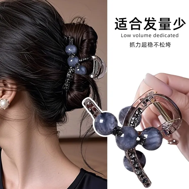 中号抓夹适合发量少高级感珍珠水钻发夹后脑勺盘发夹子鲨鱼夹头饰