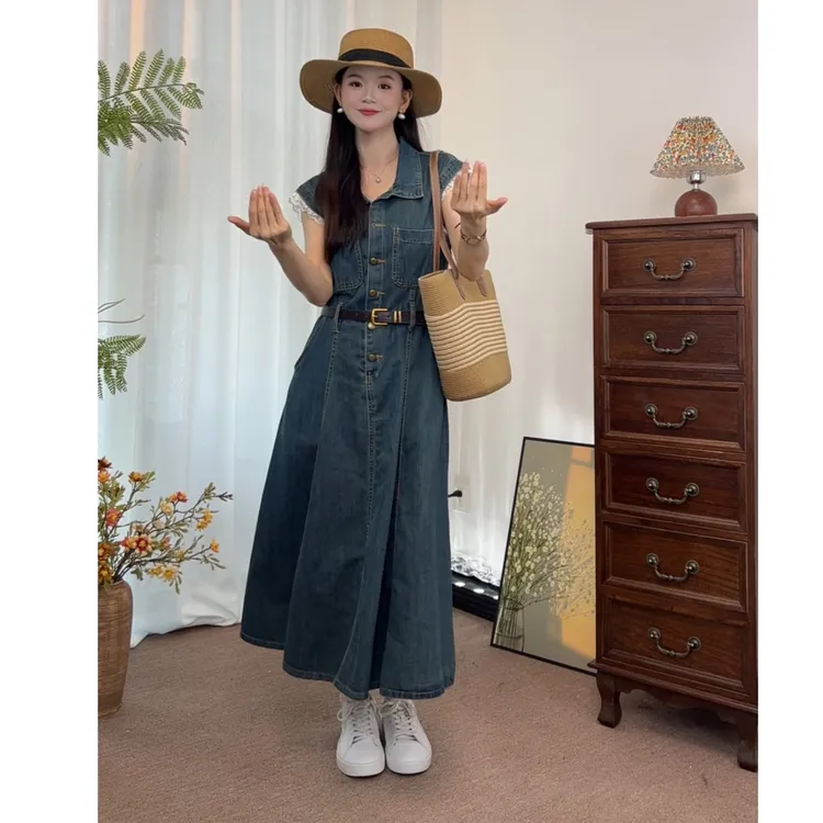 2025新款夏季裙子独特别致小众高级小个子复古牛仔连衣裙女929#