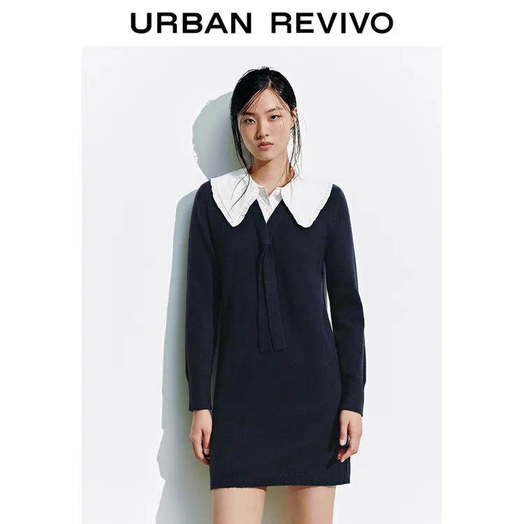 UR2026春季新款女装学院风假两件针织连衣裙UYL950234+