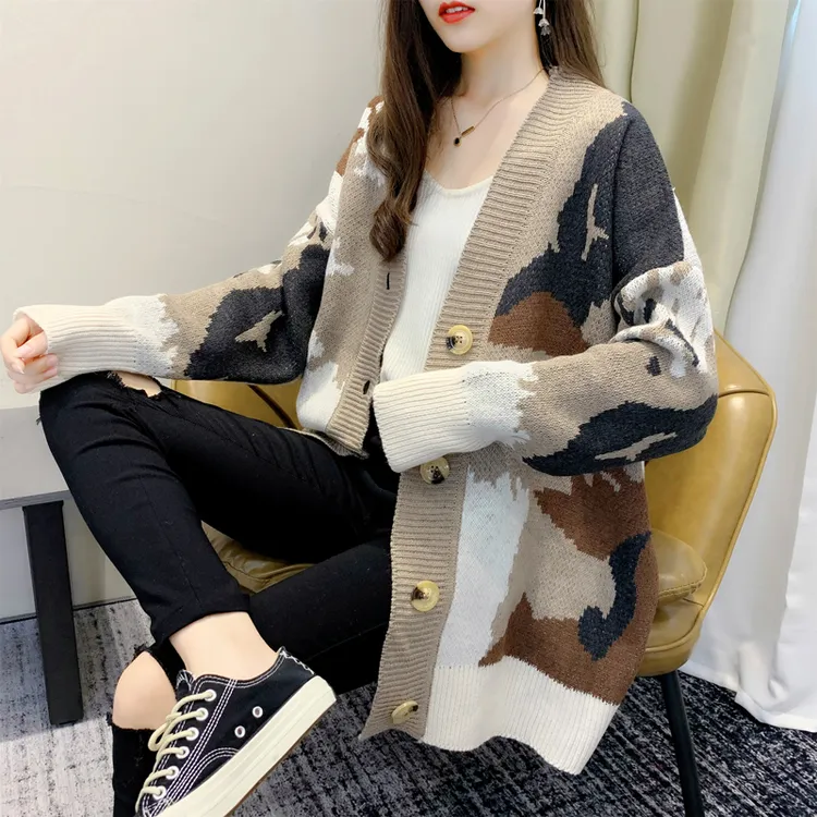 秋冬洋气大码毛针织衫女开衫女装韩版春秋外套慵懒风毛衣宽松外搭