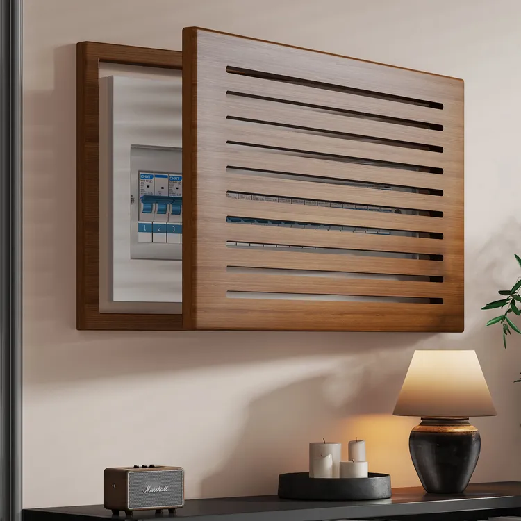 黑胡桃实木弱电箱遮挡装饰盖板免打孔电表箱画多媒体网线盒遮挡箱