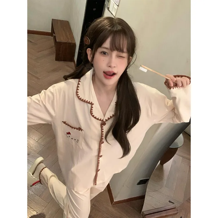 睡衣女款春秋季日系可爱简约风高级感长袖长裤秋冬季可外穿家居服