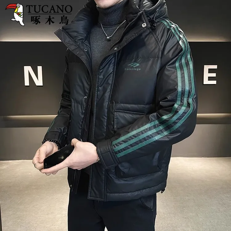 TUCANO/啄木鳥潮男冬季新款保暖外套三条杠连帽加厚保暖棉服时尚