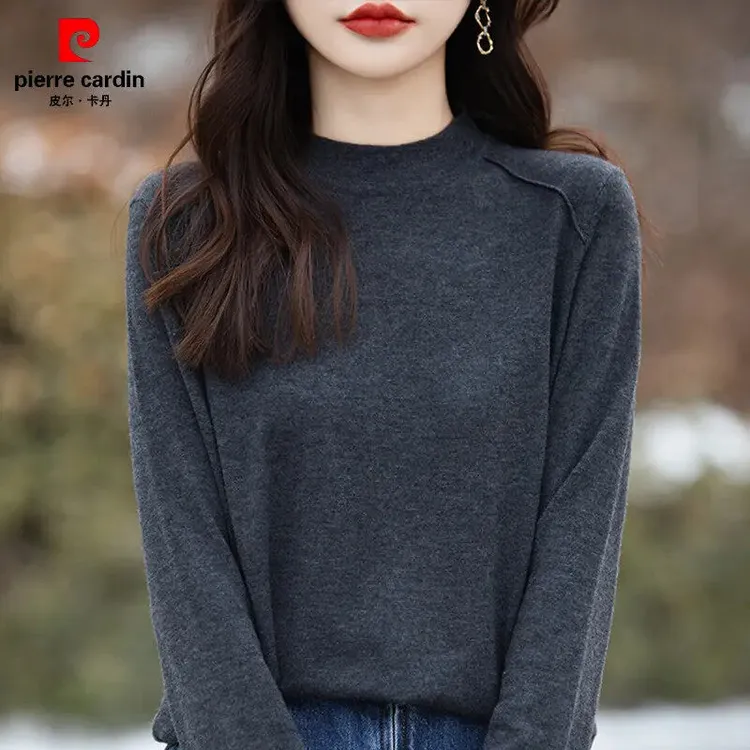 皮尔卡丹宽松显瘦灰色减龄打底衫女2025新款内搭洋气大码女装秋冬