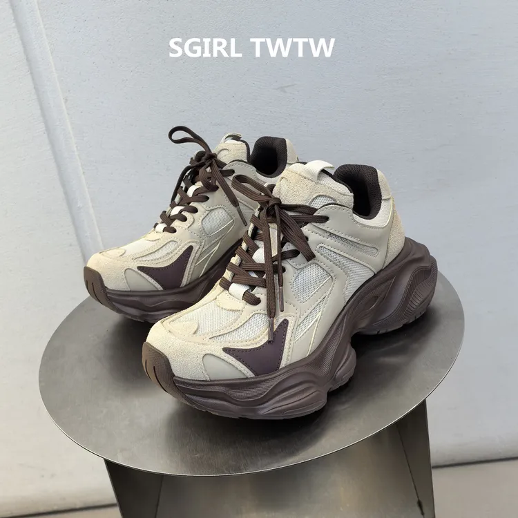 SGIRL TWTW2025年秋季新款真皮网布厚底松糕底时尚休闲老爹鞋女鞋
