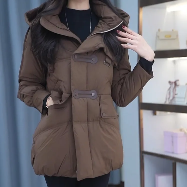 小个子妈妈修身显瘦加厚保暖羽绒服女士中长款冬季时尚白鸭绒外套