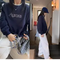 一三良品小个子 加绒加厚圆领套头字母蕾丝花边拼接卫衣女冬T5A92