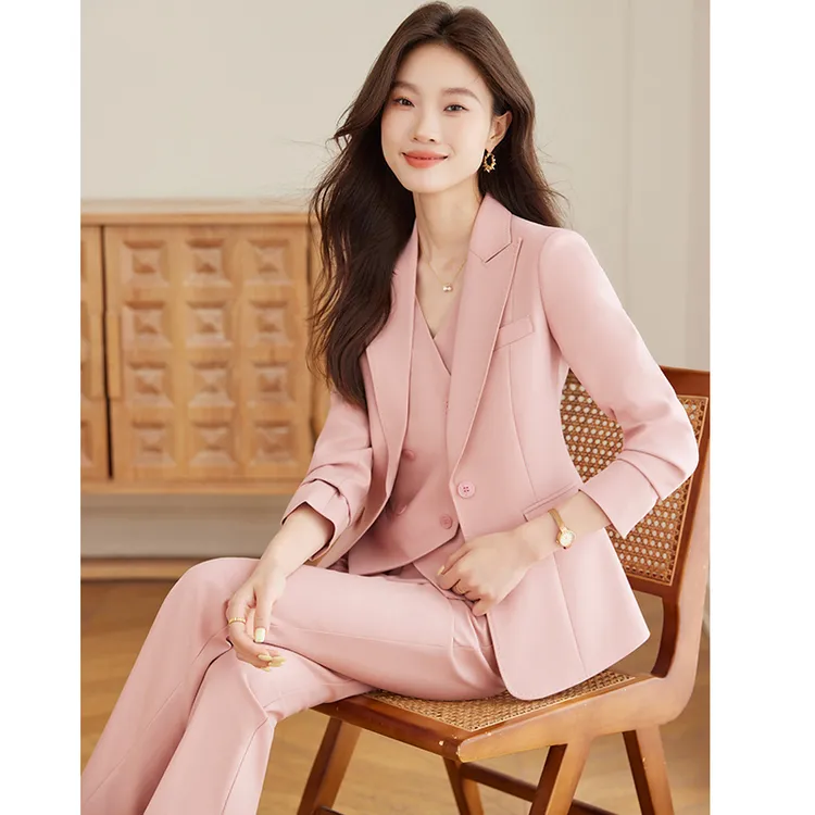 高级感粉色西装套装女2025秋季新款时尚气质女神范西装马甲三件套