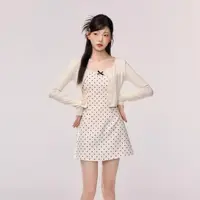 胖MM学院甜美清新森系法式时尚套装外搭短款时尚吊带裙