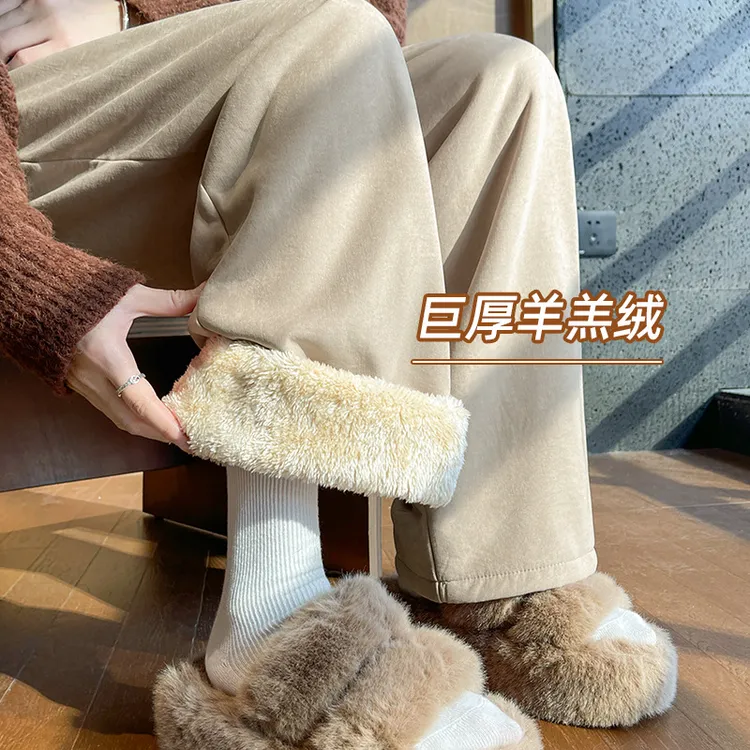 冬季加绒奶芙阔腿裤女2025新款高腰垂感小个子直筒加厚窄版山本裤