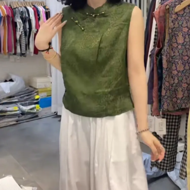 新款时尚气质国风无袖小衫阔腿裤女装