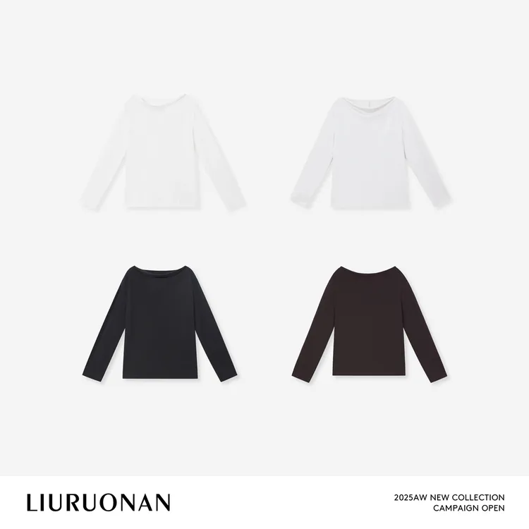 LIURUONAN 25FL【莱赛尔船领T】荡领不规则长袖T恤秋季慵懒宽松上衣
