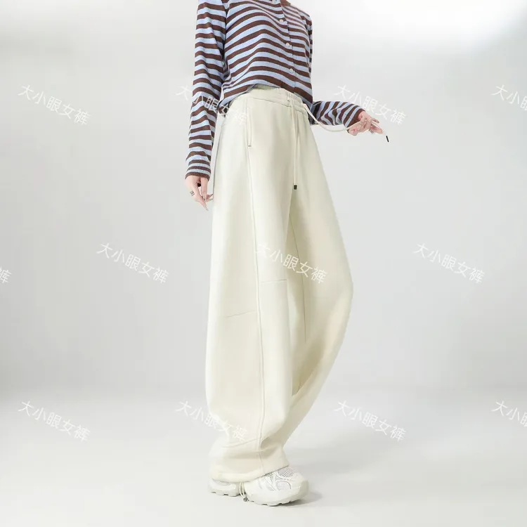 「机构几何卫裤」基础款拼接两穿弯刀直筒加厚绒百搭休闲运动裤7985