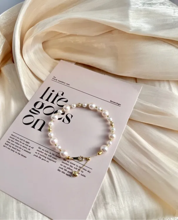 18K金海水akoya珍珠手链正圆强光时尚款带证书金珠满串爆闪