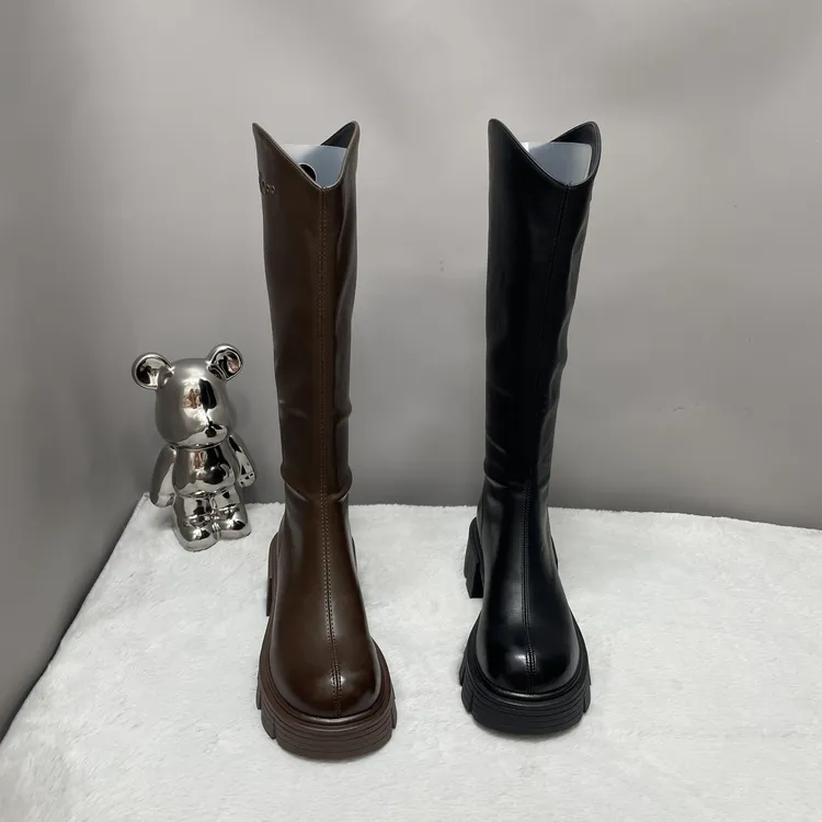 【跟高6厘米】新款显高厚底时尚V口后拉链加绒长靴长筒靴88036-1