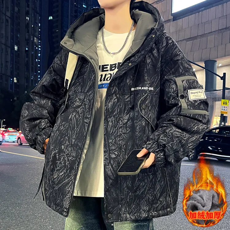 男士青年加绒加厚夹克衫保暖连帽外套褂子衣服